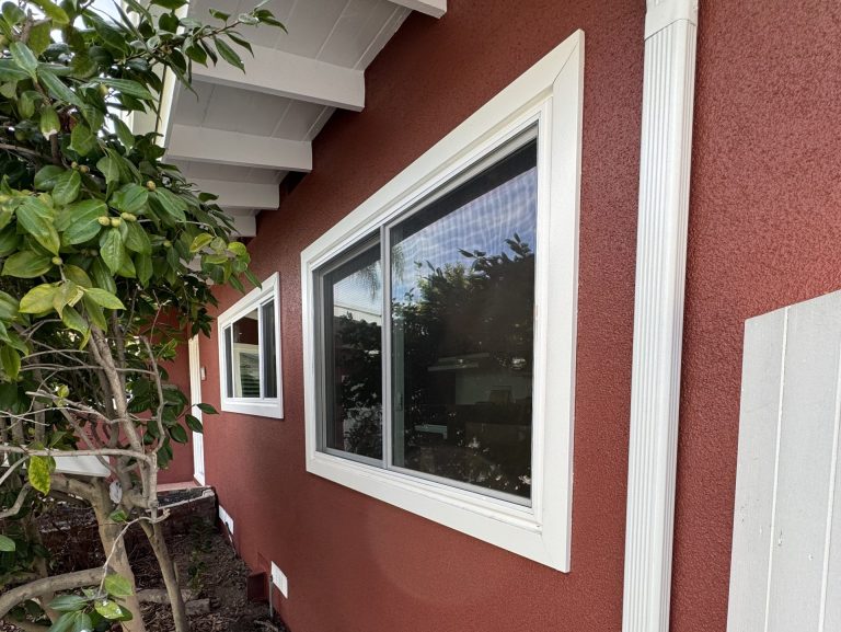window installation red wall white frame