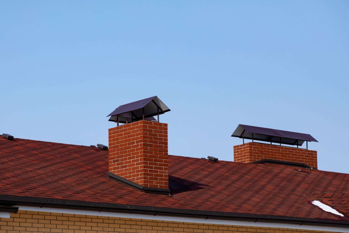 brown red shingles roof chimney